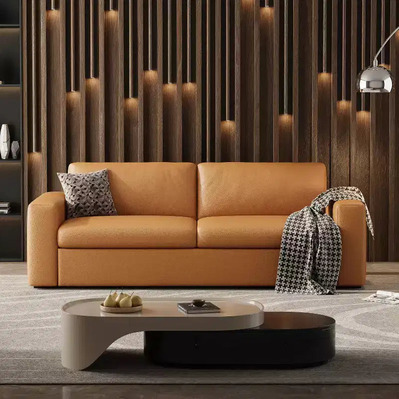 Divanetto in similpelle arancione, stile Mid-Century, 3 posti (L 210 cm)