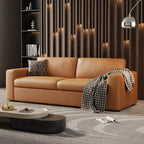 Divanetto in similpelle arancione, stile Mid-Century, 3 posti (L 210 cm)