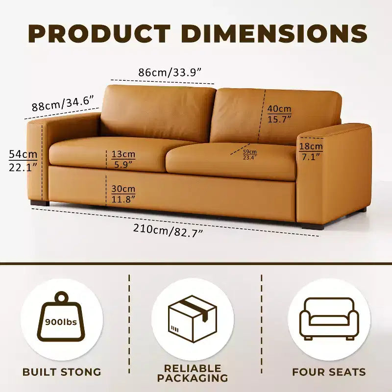 Divanetto in similpelle arancione, stile Mid-Century, 3 posti (L 210 cm)