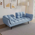 Divano letto convertibile beige/blu, 1 posto, 145 cm