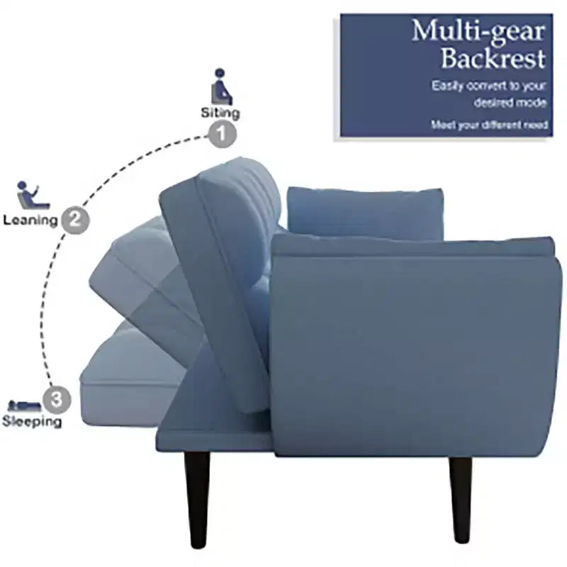 Divano letto convertibile beige/blu, 1 posto, 145 cm