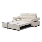 Divano letto convertibile in lino beige, senza braccioli, 2 posti