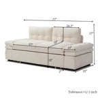 Divano letto convertibile in lino beige, senza braccioli, 2 posti