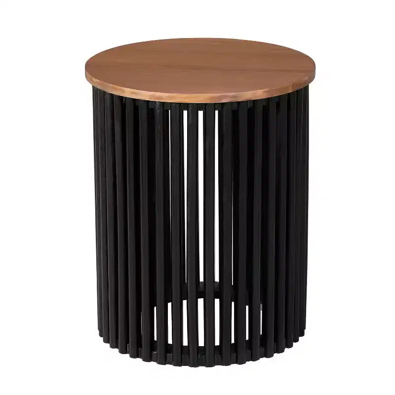 Tavolino rotondo con piedistallo, colore naturale e blu / naturale e nero, 1 posto