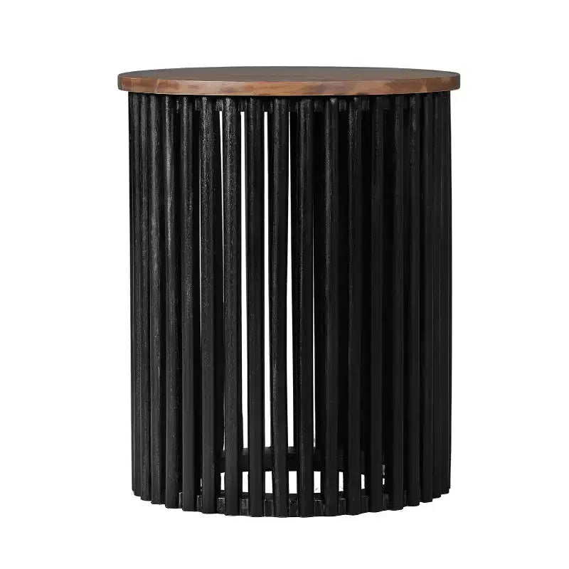 Tavolino rotondo con piedistallo, colore naturale e blu / naturale e nero, 1 posto