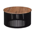 Tavolino rotondo con piedistallo, colore naturale e blu / naturale e nero, 1 posto