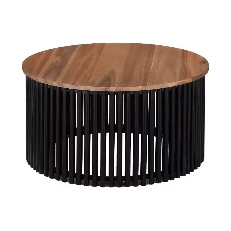 Tavolino rotondo con piedistallo, colore naturale e blu / naturale e nero, 1 posto