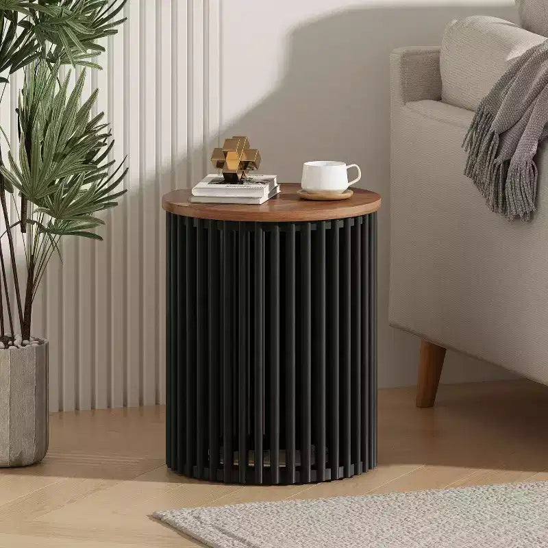 Tavolino rotondo con piedistallo, colore naturale e blu / naturale e nero, 1 posto