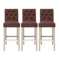 WestinTrends Hayes 29 Linen Fabric Tufted Bar Stool (Set of 3), Antique Gray, Brown