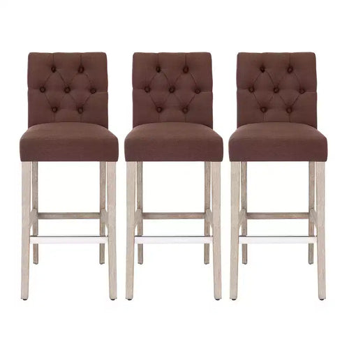 WestinTrends Hayes 29 Linen Fabric Tufted Bar Stool (Set of 3), Antique Gray, Brown
