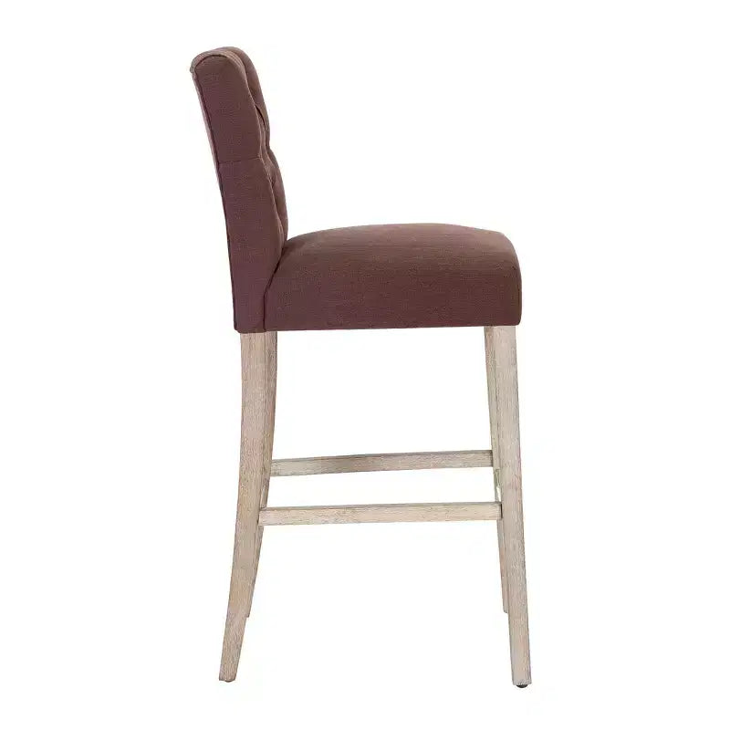 Sgabello da bar imbottito in lino grigio antico, senza schienale, set da 3