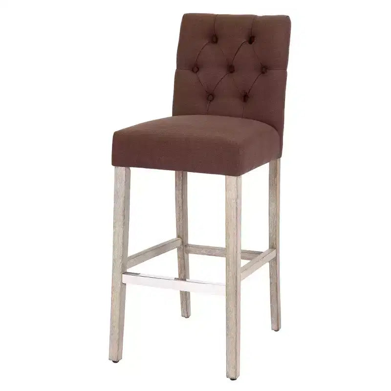 Sgabello da bar imbottito in lino grigio antico, senza schienale, set da 3
