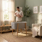 Culla mid-century in Glaciale Grigio / Crema Irlandese / Rosa Prezioso per 1 neonato, 0-5 mesi