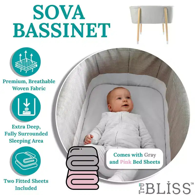 Culla mid-century in Glaciale Grigio / Crema Irlandese / Rosa Prezioso per 1 neonato, 0-5 mesi