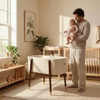 Culla mid-century in Glaciale Grigio / Crema Irlandese / Rosa Prezioso per 1 neonato, 0-5 mesi
