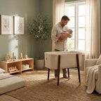 Culla mid-century in Glaciale Grigio / Crema Irlandese / Rosa Prezioso per 1 neonato, 0-5 mesi