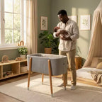 Culla mid-century in Glaciale Grigio / Crema Irlandese / Rosa Prezioso per 1 neonato, 0-5 mesi