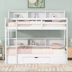 Letto a castello a soppalco grigio/bianco singolo su singolo con mensole e cassetto, in pino massiccio, per 2 bambini
