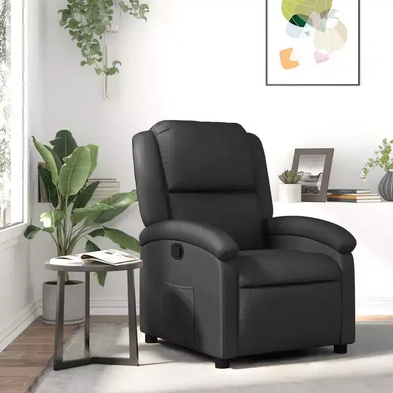 Poltrona reclinabile Black Wingback, reclinazione manuale, seduta singola, vera pelle