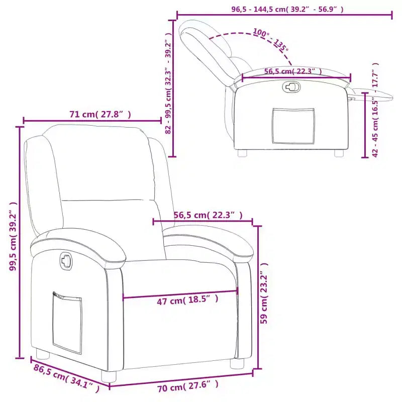 Poltrona reclinabile Black Wingback, reclinazione manuale, seduta singola, vera pelle