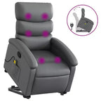 vidaXL Stand-Up Gray Faux Leather Power Lift Massage Recliner with Manual Recline - Comfortable Senior Seating for Living Room