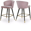Meridian Furniture,Cassie Pink Velvet Stool, Set of 2