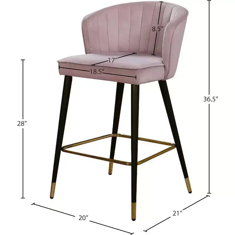 Sgabello da bancone senza braccioli in velluto rosa, set da 2