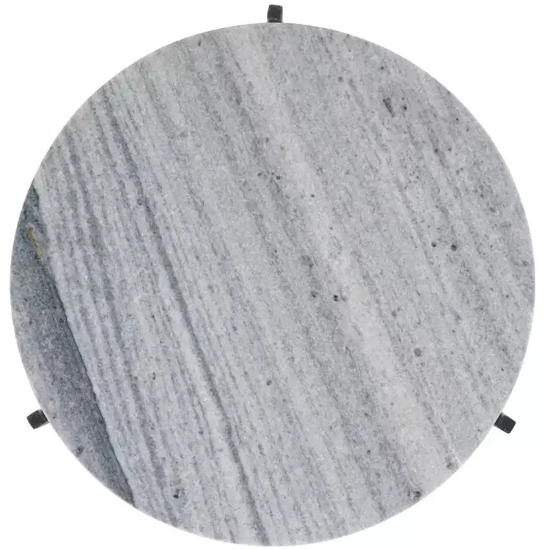 Tavolino d'appoggio rotondo con ripiano in marmo, Grigio/Nero, 1 posto