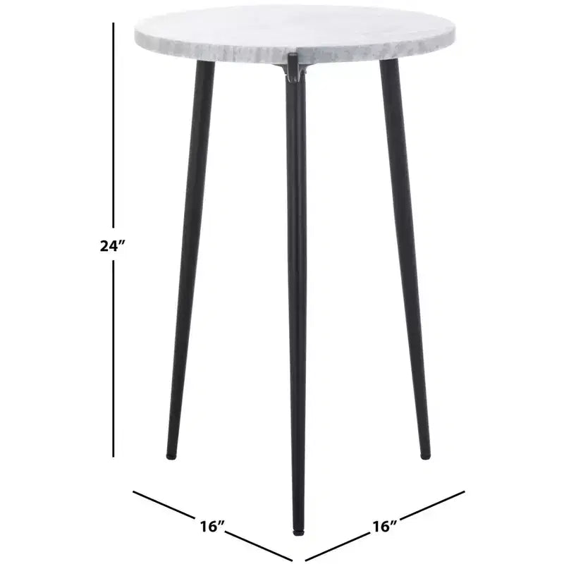 Tavolino d'appoggio rotondo con ripiano in marmo, Grigio/Nero, 1 posto