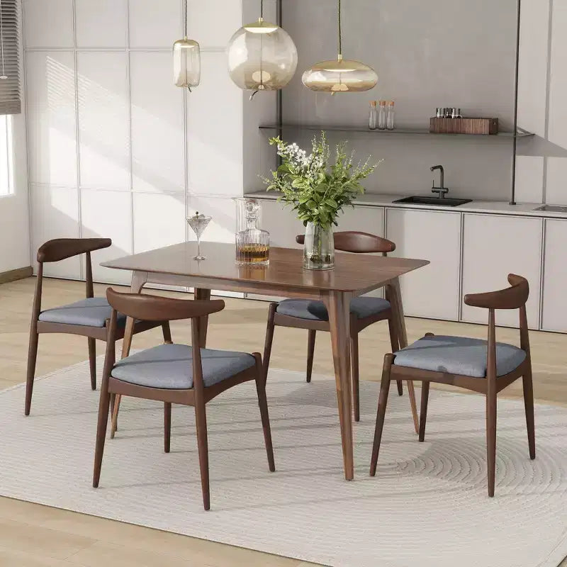 Sedie da pranzo imbottite beige/grigio/noce con gambe a spillo, set da 2