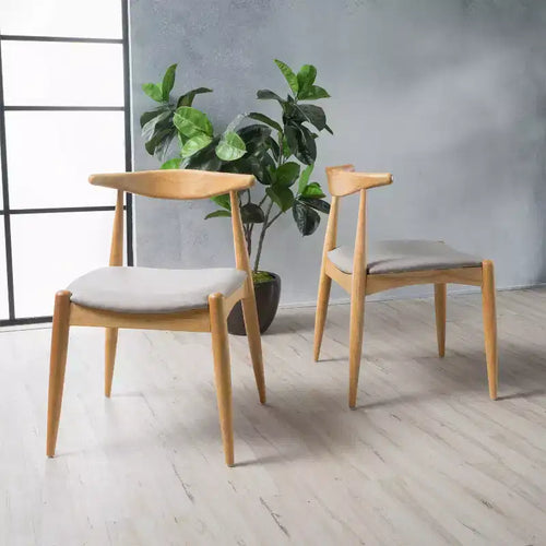 Okak Set of 2 Dining Chairs with Splayed Legs, Rubberwood Frame & Upholstered Seat, Modern Cosy Kitchen Chairs for Living Room & Apartment
