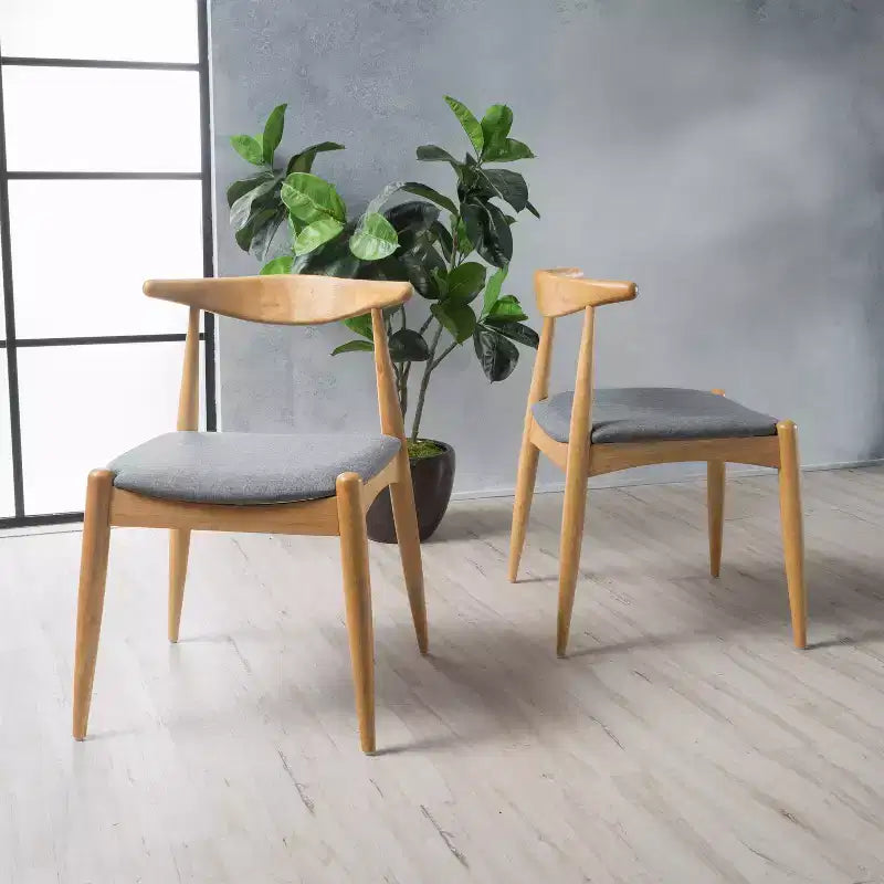 Sedie da pranzo imbottite beige/grigio/noce con gambe a spillo, set da 2