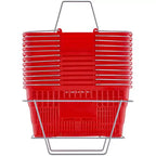 VEVOR Shopping Basket,Set of 12, 21L Durable Plastic Grocery Basket with Metal Handle and Stand, 16.73 x 12.01 x 8.58 inch Portable Shop Basket, Red