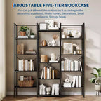 Libreria industriale a 5 ripiani tripla, Nero/Marrone, Scaffalatura a giorno, Montaggio da 1 persona