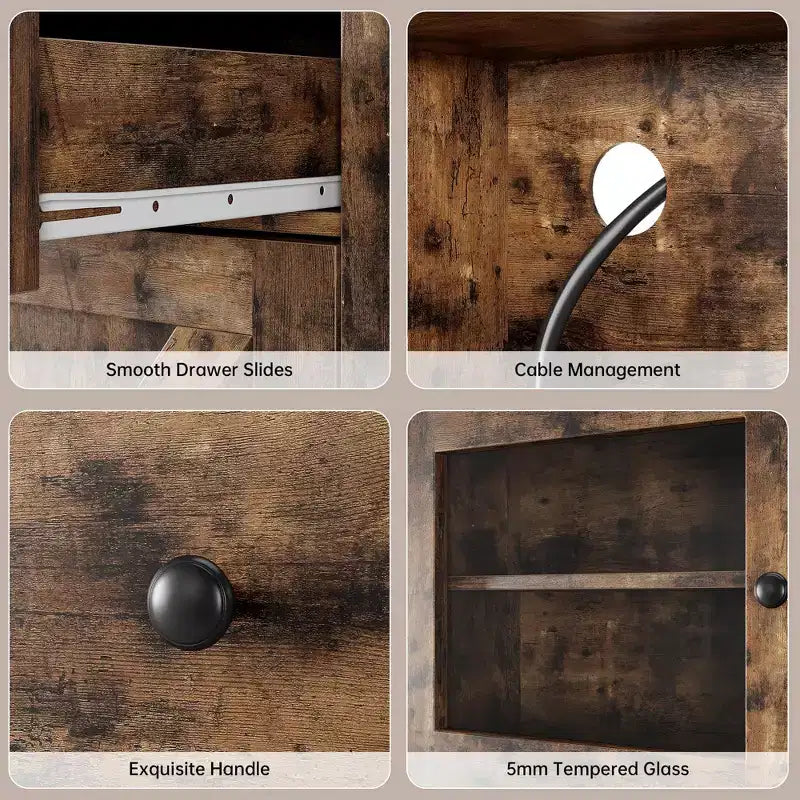 Dispensa da cucina alta 160 cm con supporto per microonde – Nero / Bianco / Grigio / Stile retrò, stile rustico, 4 ante e 2 cassetti