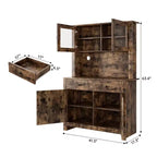Dispensa da cucina alta 160 cm con supporto per microonde – Nero / Bianco / Grigio / Stile retrò, stile rustico, 4 ante e 2 cassetti
