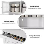 Dispensa da cucina alta 160 cm con supporto per microonde – Nero / Bianco / Grigio / Stile retrò, stile rustico, 4 ante e 2 cassetti