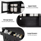 Dispensa da cucina alta 160 cm con supporto per microonde – Nero / Bianco / Grigio / Stile retrò, stile rustico, 4 ante e 2 cassetti