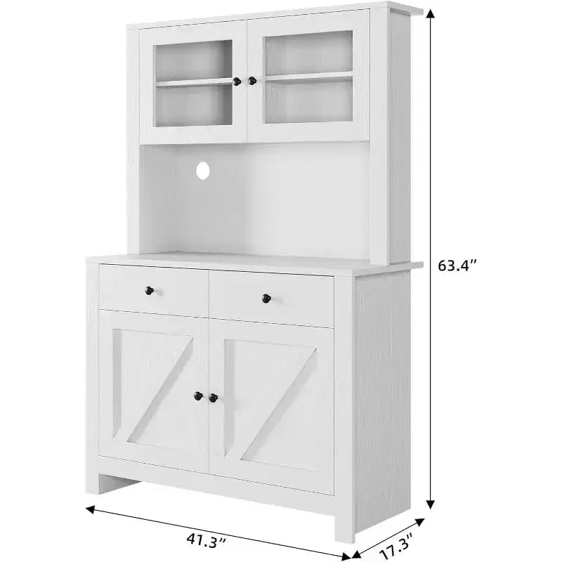 Dispensa da cucina alta 160 cm con supporto per microonde – Nero / Bianco / Grigio / Stile retrò, stile rustico, 4 ante e 2 cassetti