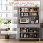 Dispensa da cucina alta 160 cm con supporto per microonde – Nero / Bianco / Grigio / Stile retrò, stile rustico, 4 ante e 2 cassetti