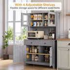 Dispensa da cucina alta 160 cm con supporto per microonde – Nero / Bianco / Grigio / Stile retrò, stile rustico, 4 ante e 2 cassetti