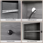 Dispensa da cucina alta 160 cm con supporto per microonde – Nero / Bianco / Grigio / Stile retrò, stile rustico, 4 ante e 2 cassetti