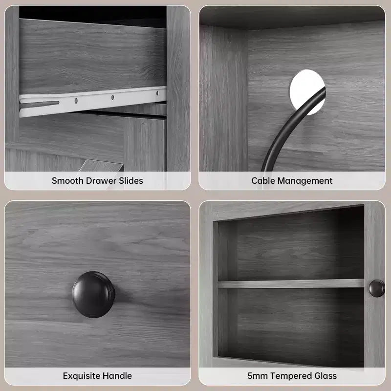 Dispensa da cucina alta 160 cm con supporto per microonde – Nero / Bianco / Grigio / Stile retrò, stile rustico, 4 ante e 2 cassetti