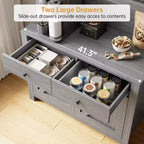 Dispensa da cucina alta 160 cm con supporto per microonde – Nero / Bianco / Grigio / Stile retrò, stile rustico, 4 ante e 2 cassetti