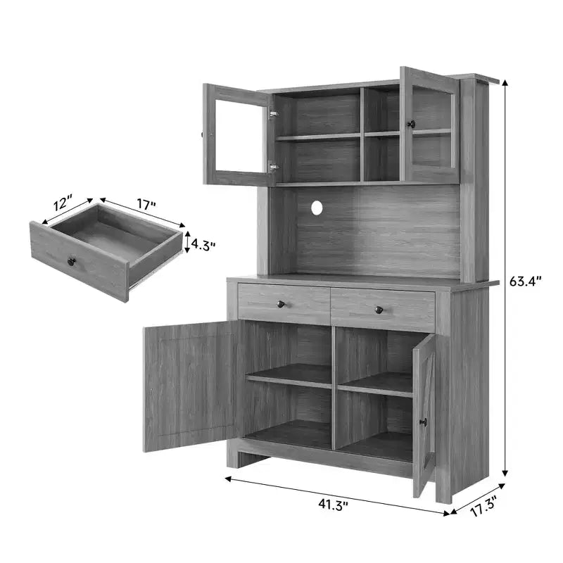 Dispensa da cucina alta 160 cm con supporto per microonde – Nero / Bianco / Grigio / Stile retrò, stile rustico, 4 ante e 2 cassetti