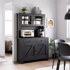 Dispensa da cucina alta 160 cm con supporto per microonde – Nero / Bianco / Grigio / Stile retrò, stile rustico, 4 ante e 2 cassetti