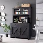 Dispensa da cucina alta 160 cm con supporto per microonde – Nero / Bianco / Grigio / Stile retrò, stile rustico, 4 ante e 2 cassetti