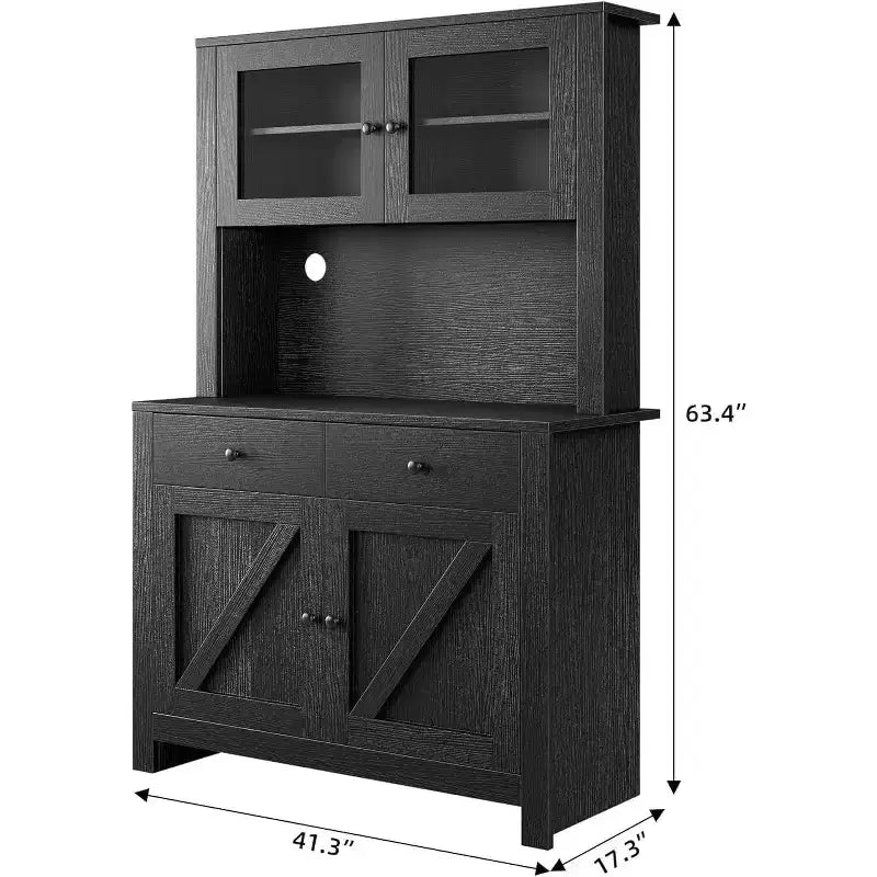Dispensa da cucina alta 160 cm con supporto per microonde – Nero / Bianco / Grigio / Stile retrò, stile rustico, 4 ante e 2 cassetti