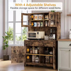 Dispensa da cucina alta 160 cm con supporto per microonde – Nero / Bianco / Grigio / Stile retrò, stile rustico, 4 ante e 2 cassetti