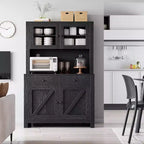 63'' Tall Kitchen Pantry Storage Cabinet with Microwave Stand, Drawers & Glass Doors, Farmhouse Hutch Cabinet Coffee Bar Station for Apartments